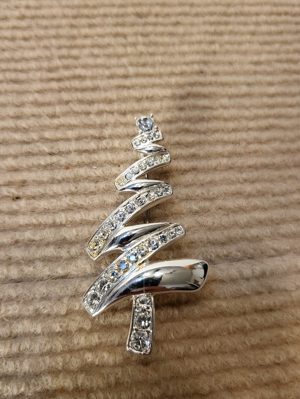 Monet Silver Tone Christmas Tree Brooch Pin